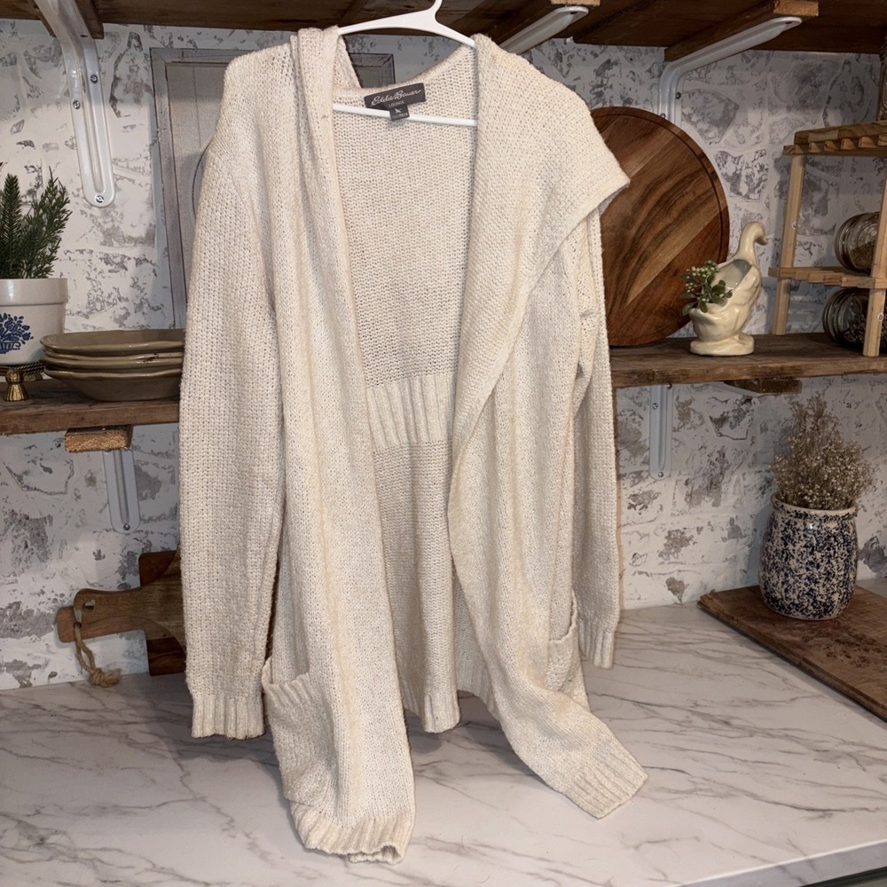 Eddie Bauer Lounge Women's Hooded Cozy Hooded Cotton Blend Pocket Cardigan XS